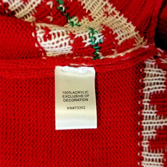 Women's CAT Sweater Holiday Applique Pom-Poms Gems Size M Red Cat Christmas New - Picture 6 of 6